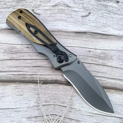 olive wood folding pocket knife with blade
