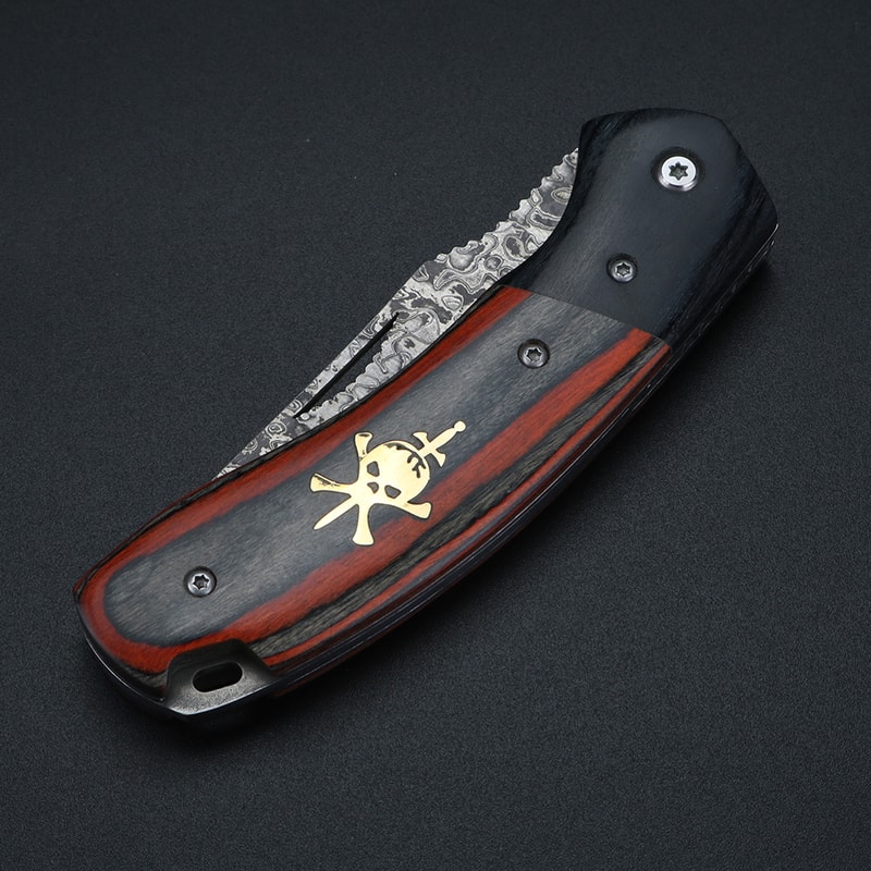 Damascus Pattern Small Camping Knife With Hollow Handle For Outdoor Survival 0