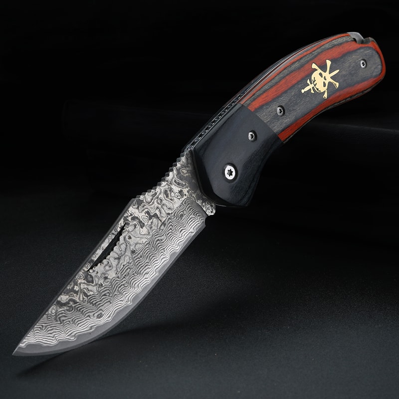 Damascus Pattern Small Camping Knife With Hollow Handle For Outdoor Survival 1