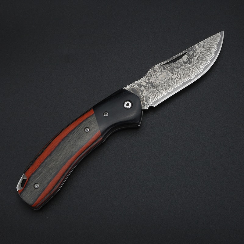 Damascus Pattern Small Camping Knife With Hollow Handle For Outdoor Survival 3
