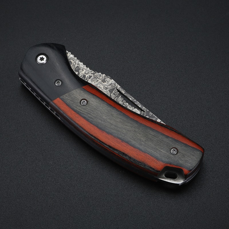 Damascus Pattern Small Camping Knife With Hollow Handle For Outdoor Survival 4