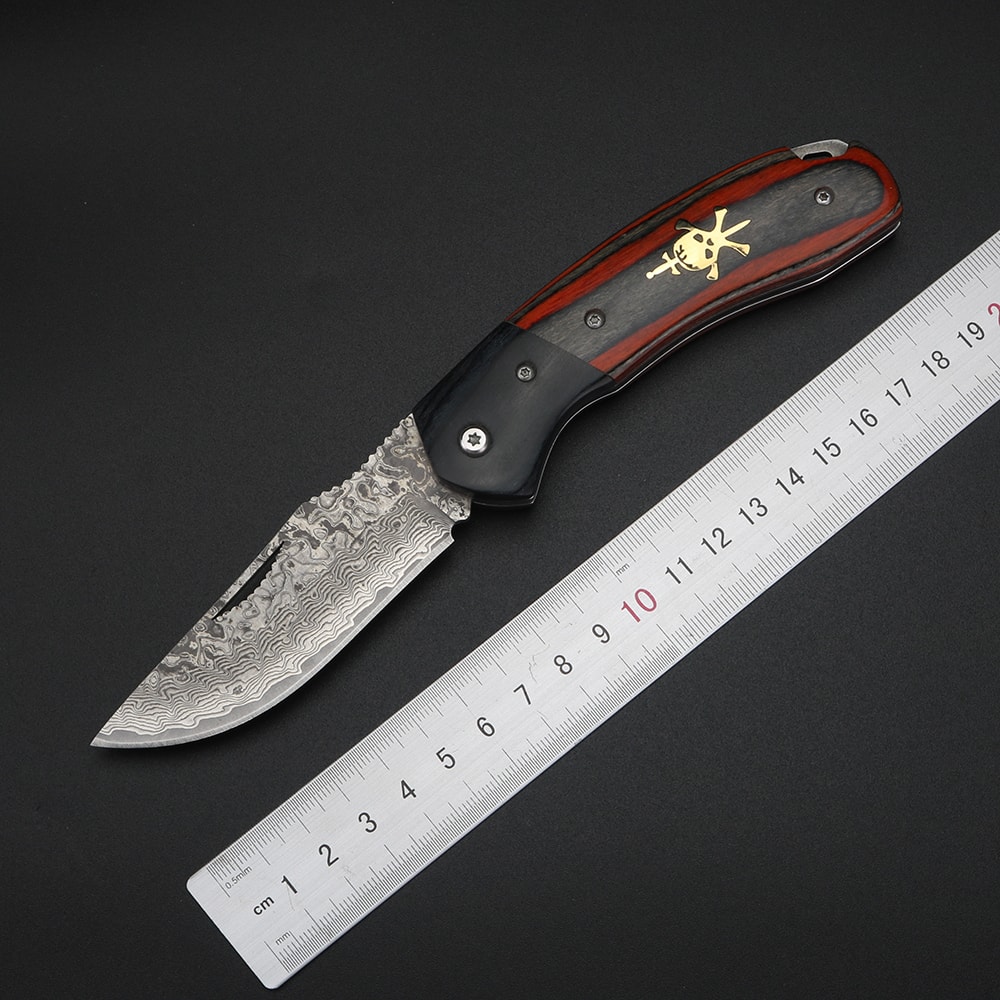 Damascus Pattern Small Camping Knife With Hollow Handle For Outdoor Survival 5