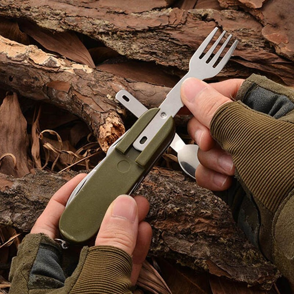 Camping Utensil Set With Foldable Stainless Steel Travel Cutlery 4