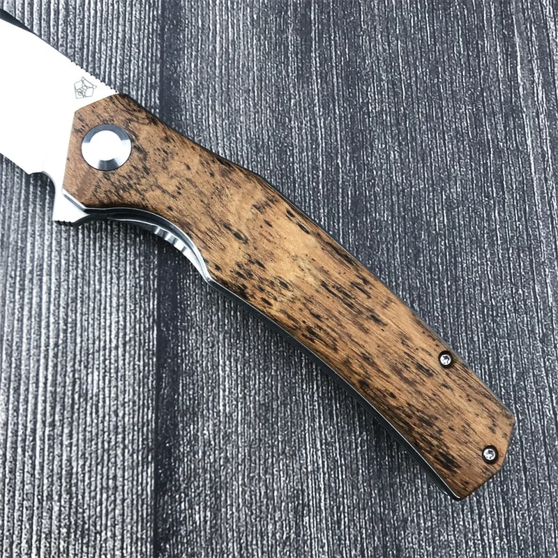 Steel Folding Pocket Knife with Sandalwood Handle for Camping