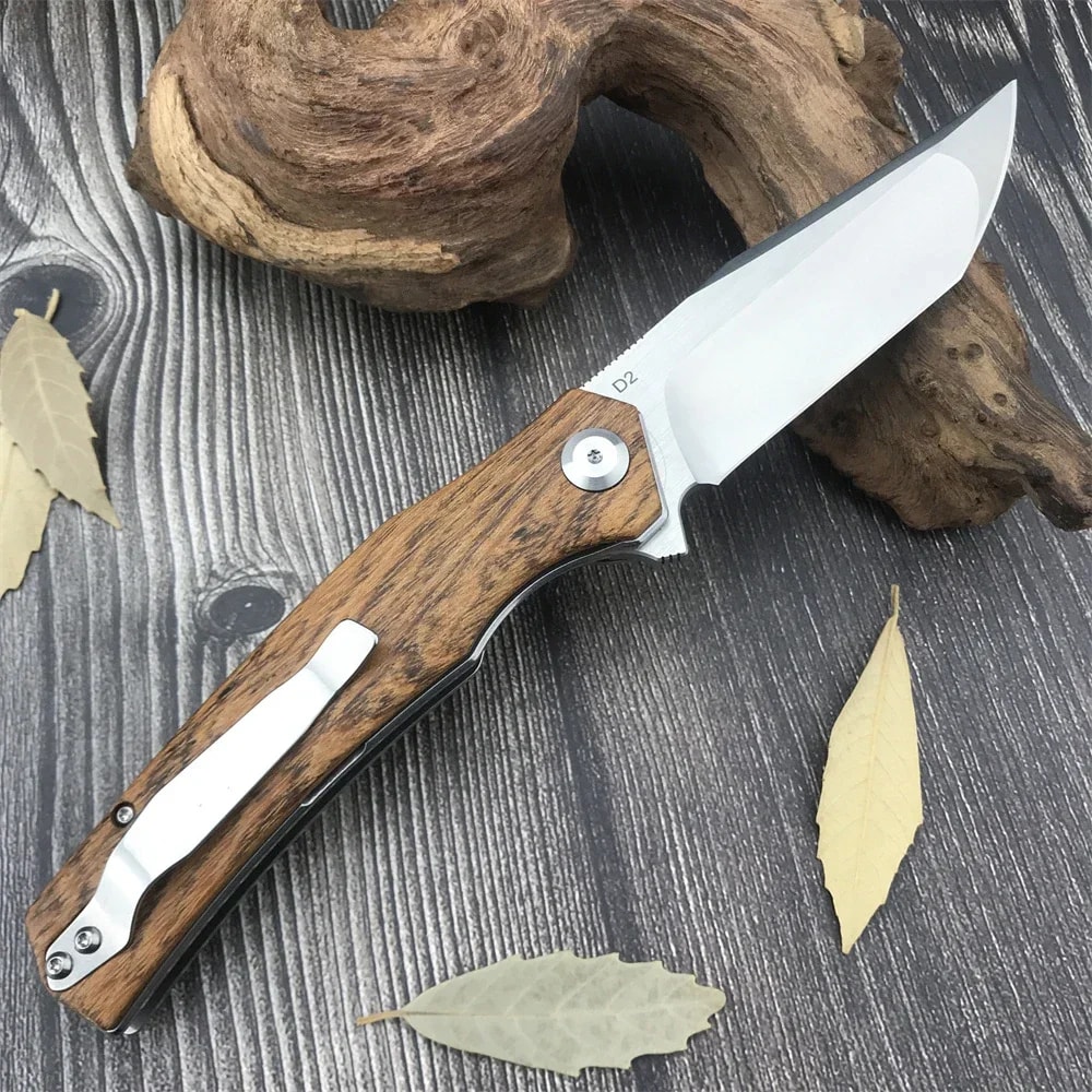 Steel Folding Pocket Knife with Sandalwood Handle for Camping