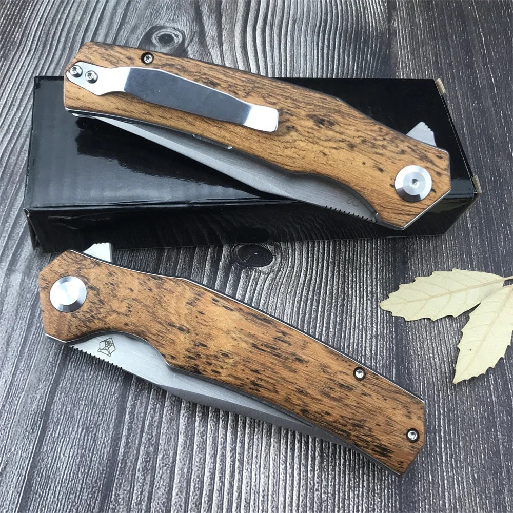 Steel Folding Pocket Knife with Sandalwood Handle for Camping