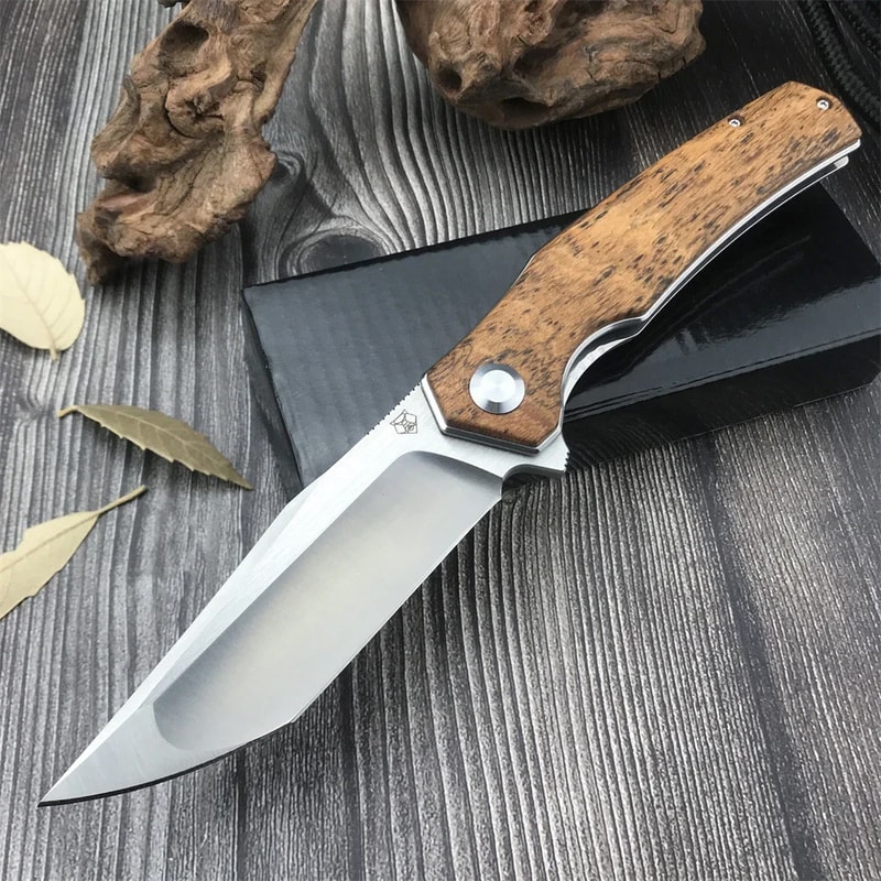 Steel Folding Pocket Knife with Sandalwood Handle for Camping