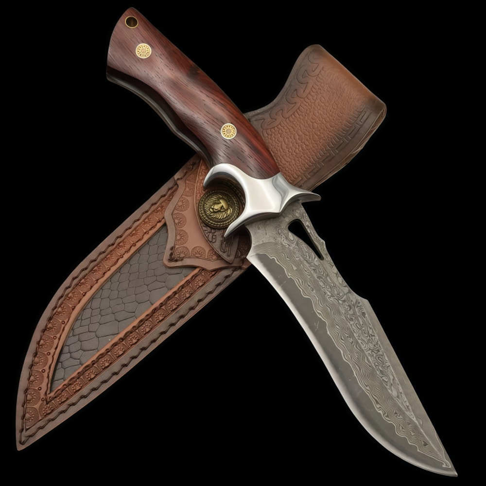 Damascus Steel Small Straight Outdoor Utility Knife for Camping and Fruit Cutting