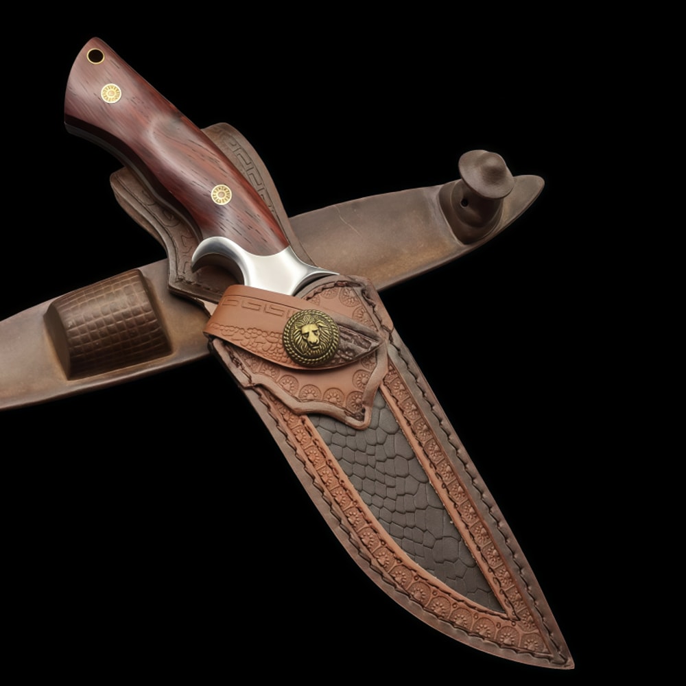 Damascus Steel Small Straight Outdoor Utility Knife for Camping and Fruit Cutting