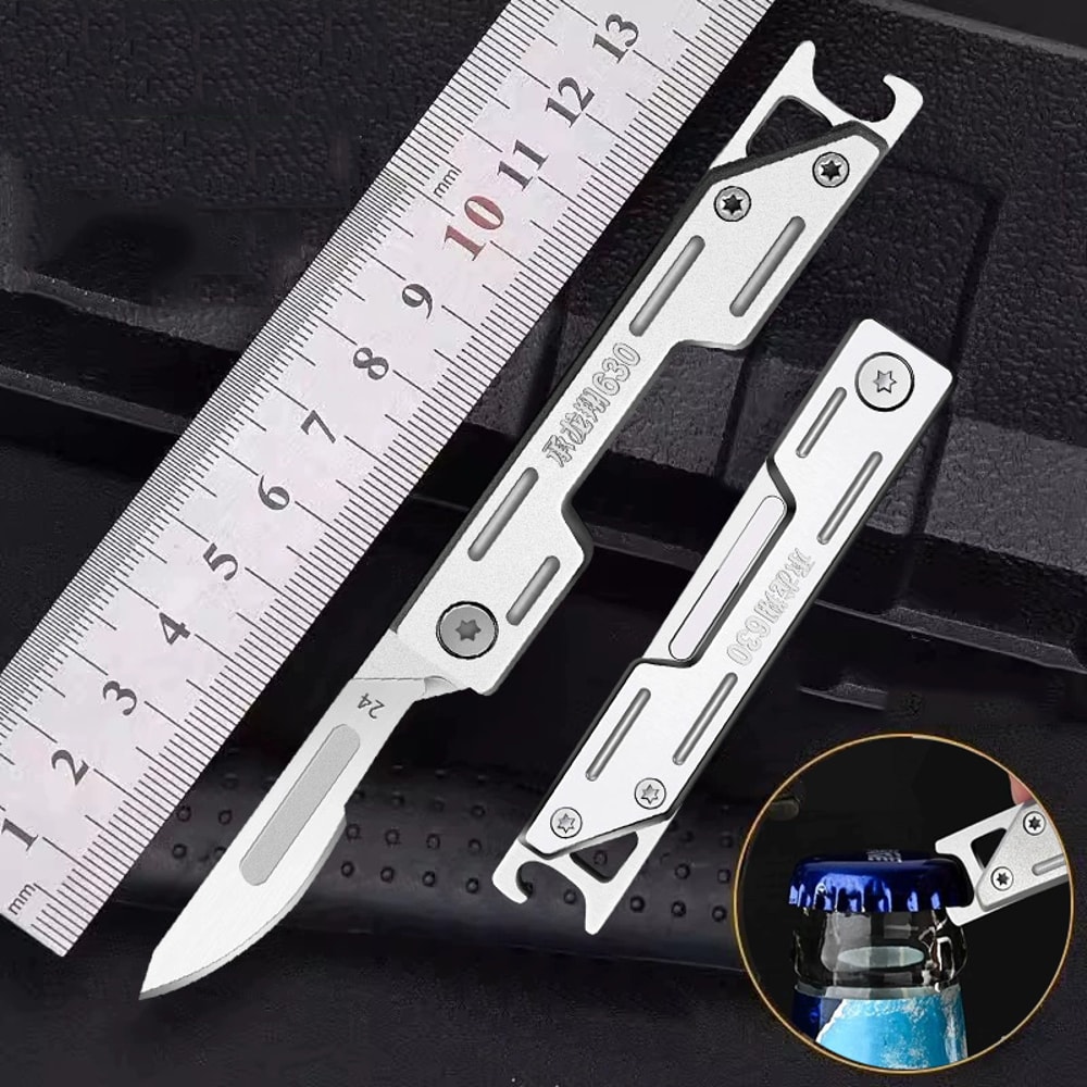 Mini Stainless Steel Folding Utility Knife With Bottle Opener 1