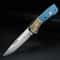 Blue Damascus Folding Pocket Knife for Outdoor, and Fruit Cutting