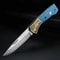 Blue Damascus Folding Pocket Knife for Outdoor, and Fruit Cutting