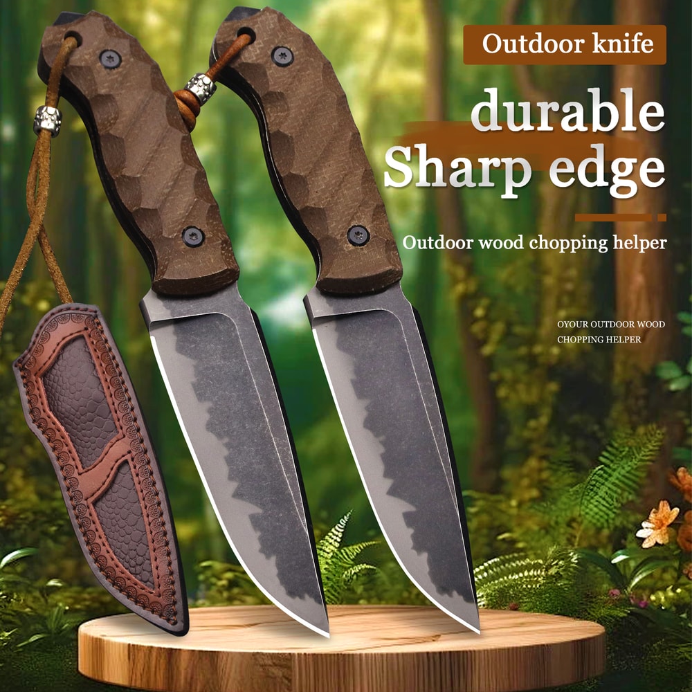 Fixed Blade Hunting Knife with Linen Handle for Outdoor Survival & Camping