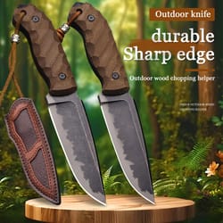 fixed blade hunting knife with linen handle for outdoor survival & camping