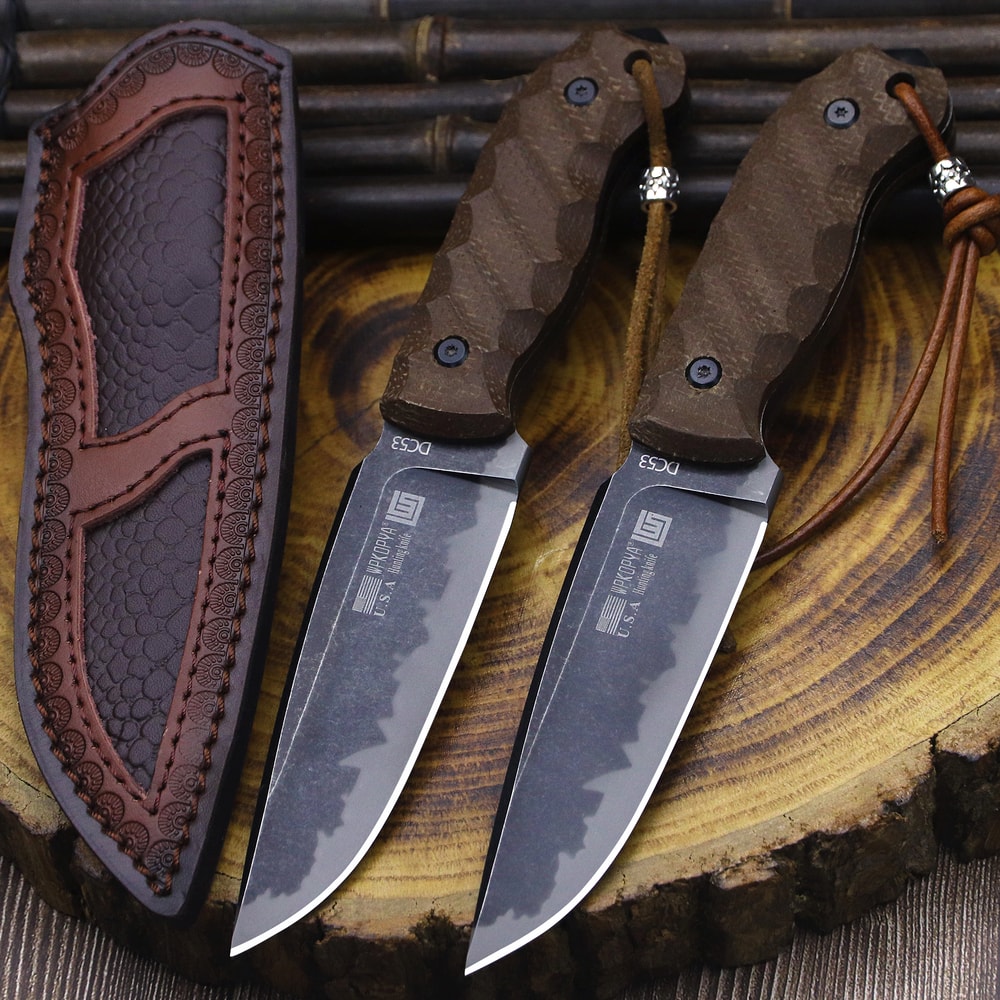 Fixed Blade Hunting Knife with Linen Handle for Outdoor Survival & Camping