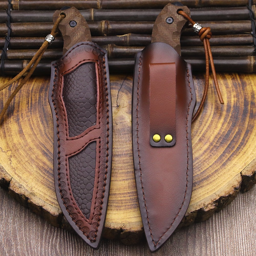 Fixed Blade Hunting Knife with Linen Handle for Outdoor Survival & Camping