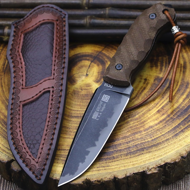 Fixed Blade Hunting Knife with Linen Handle for Outdoor Survival & Camping