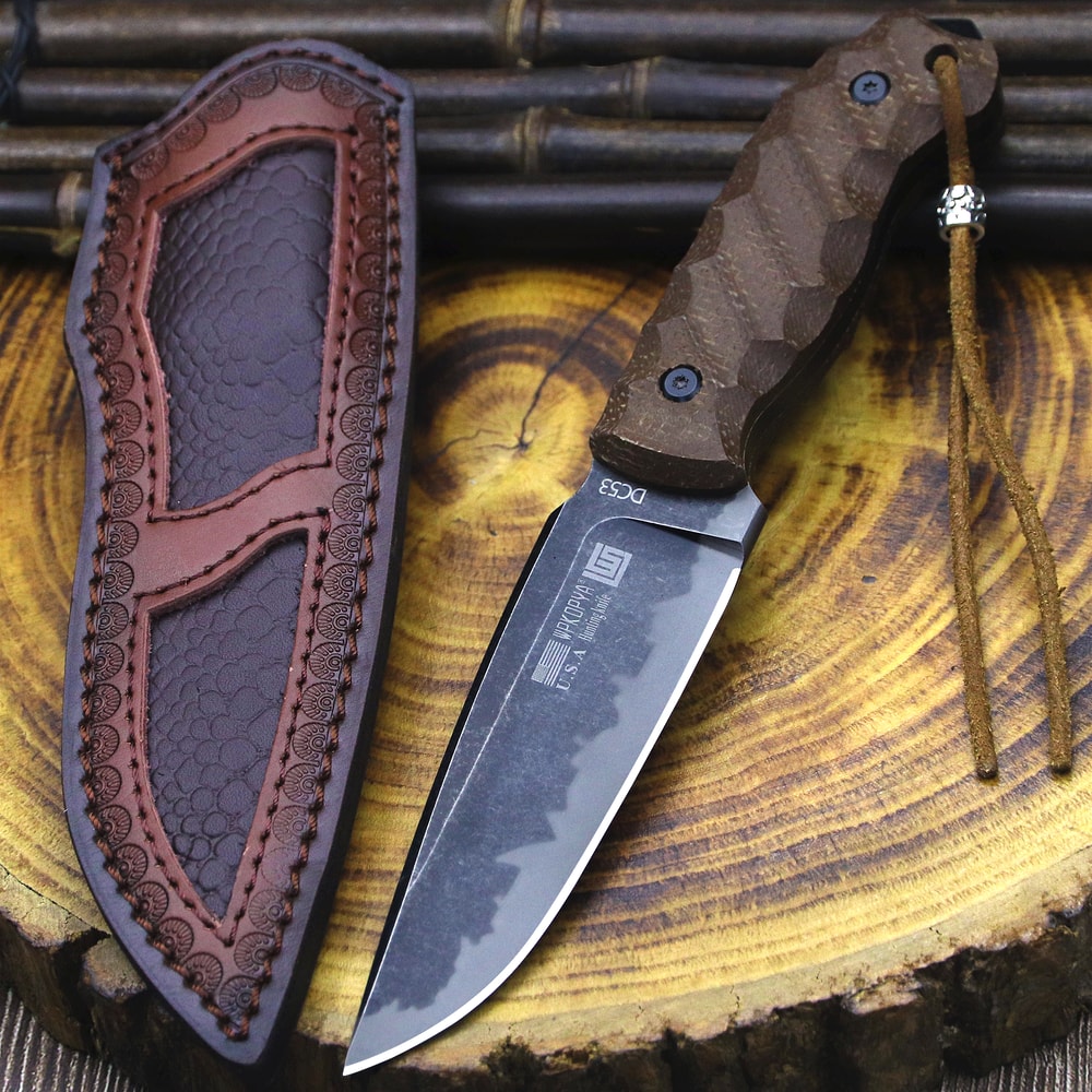 Fixed Blade Hunting Knife with Linen Handle for Outdoor Survival & Camping