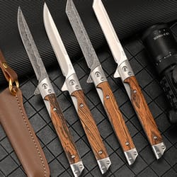 premium damascus folding knife quick open outdoor pocket knife