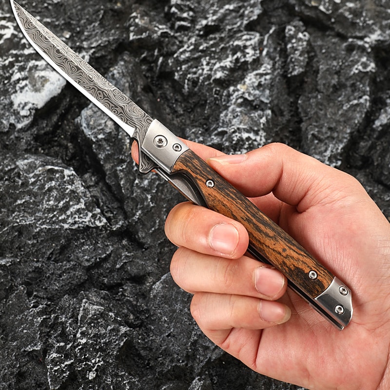 Premium Damascus Folding Knife Quick Open Outdoor Pocket Knife