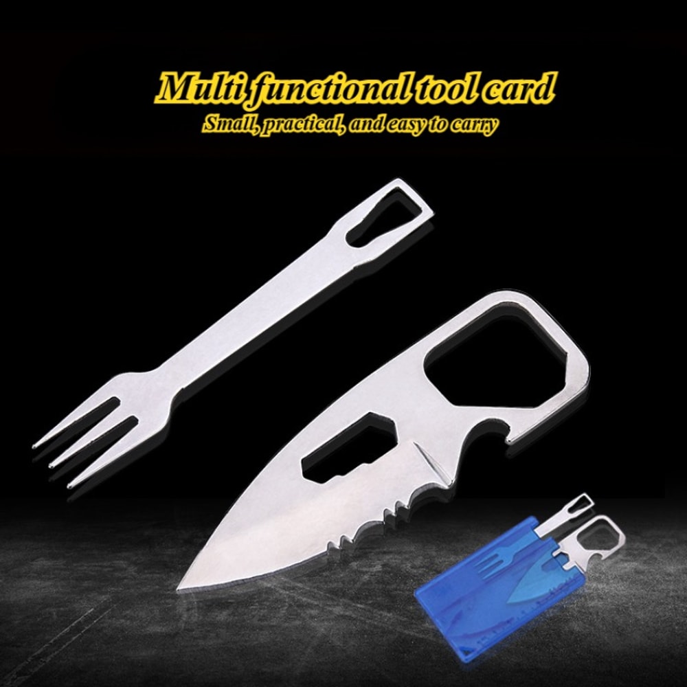 Outdoor Survival Tool Card Portable Knife & Fork Camping Gear