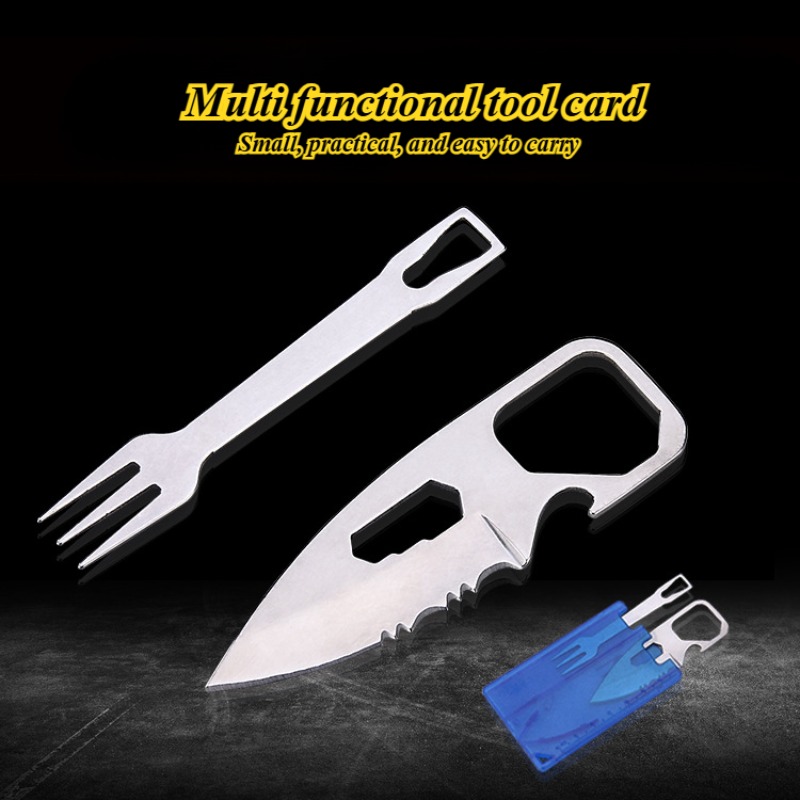 Outdoor Survival Tool Card Portable Knife & Fork Camping Gear