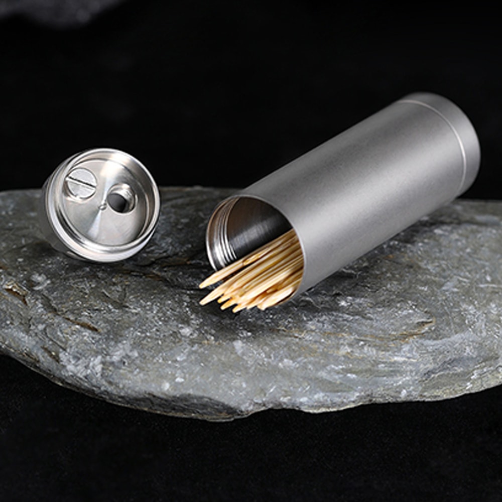 Titanium Waterproof Medicine Bottle and Toothpick Holder Travel Storage Case