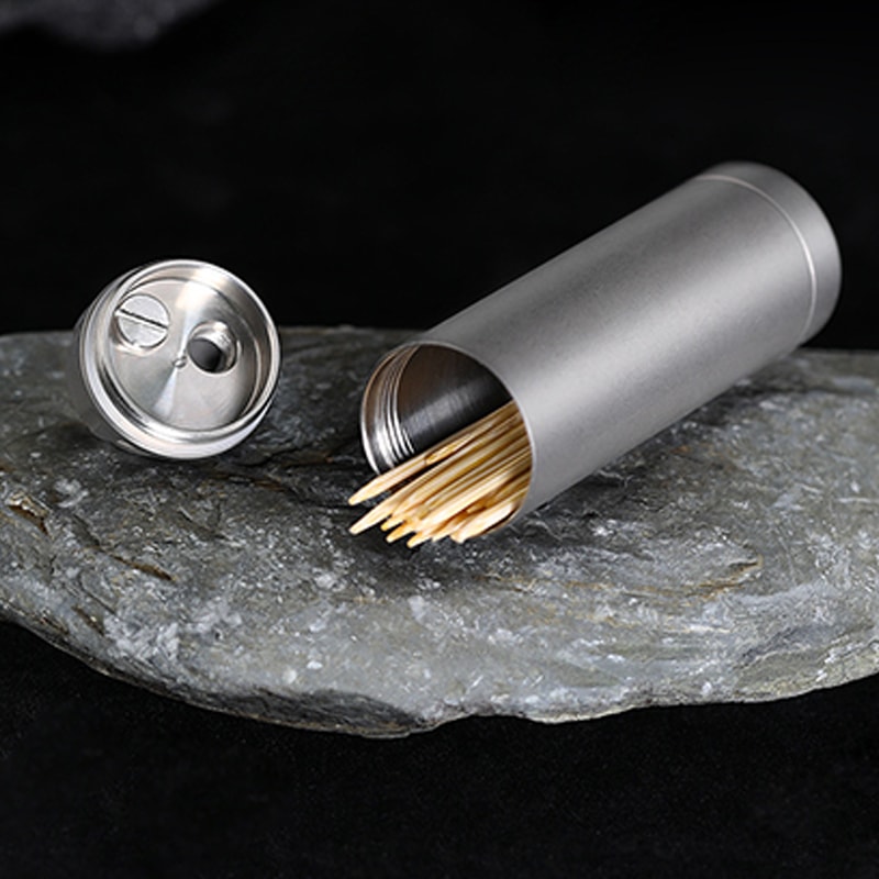 Titanium Waterproof Medicine Bottle and Toothpick Holder Travel Storage Case