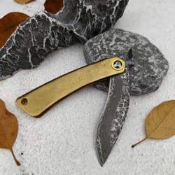 damascus folding camping pocket knife with leather sheath
