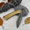 Damascus Folding Camping Pocket Knife with Leather Sheath
