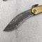 Damascus Folding Camping Pocket Knife with Leather Sheath