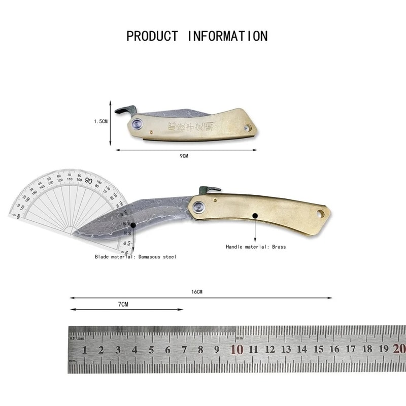 Damascus Folding Camping Pocket Knife with Leather Sheath