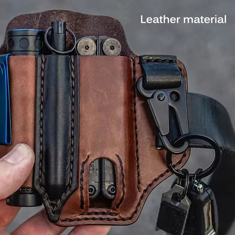 Leather Pouch Multitool Sheath and Flashlight Holder for Belt
