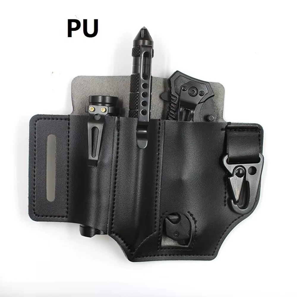 Leather Pouch Multitool Sheath and Flashlight Holder for Belt
