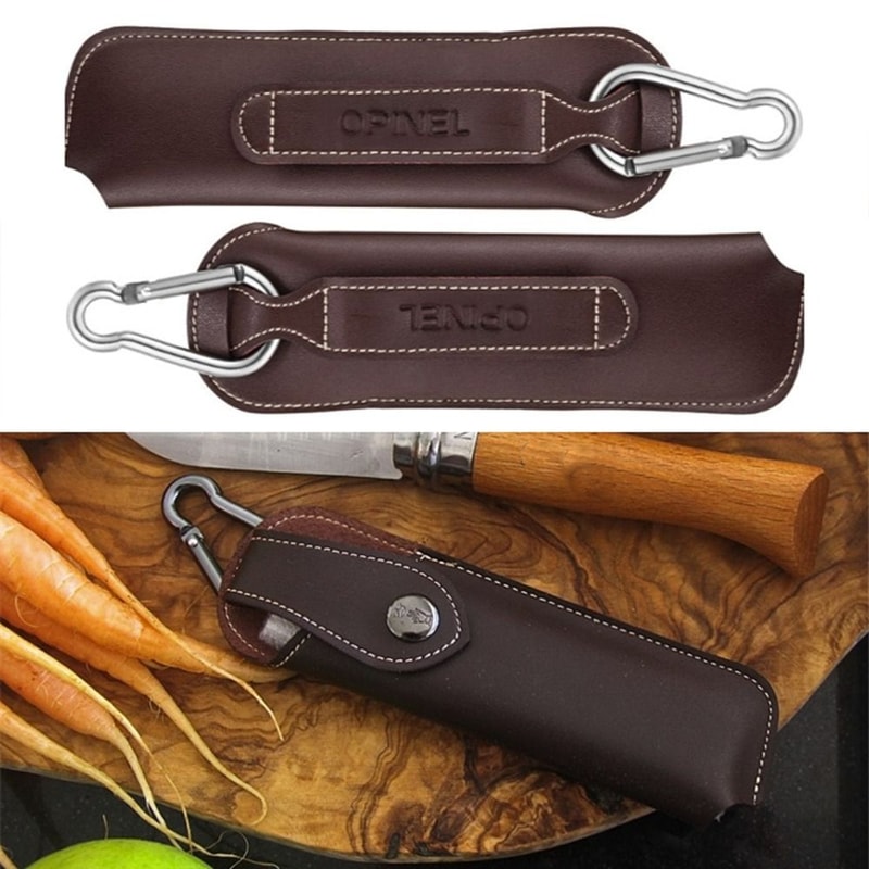 Leather Folding Knife Sheath with Belt Loop and Flashlight Holder