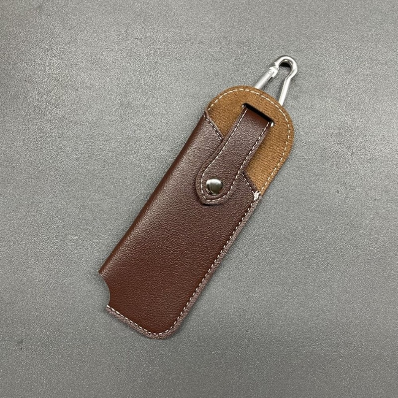 Leather Folding Knife Sheath with Belt Loop and Flashlight Holder