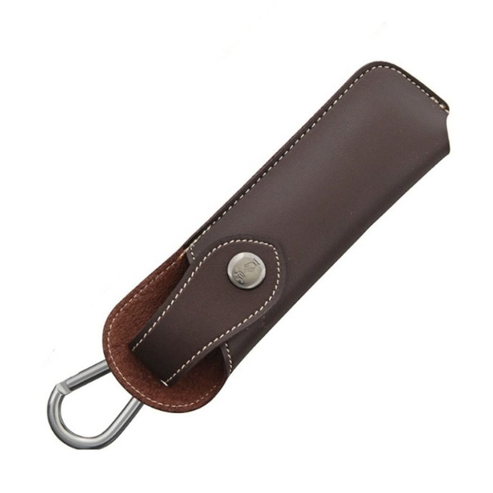 Leather Folding Knife Sheath with Belt Loop and Flashlight Holder