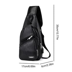 mens usb charging pu chest bag for commuting and travel