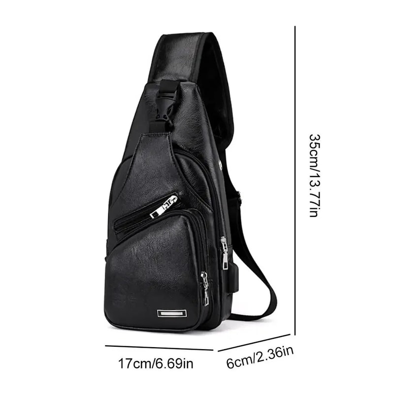 Mens USB Charging PU Chest Bag For Commuting And Travel 0