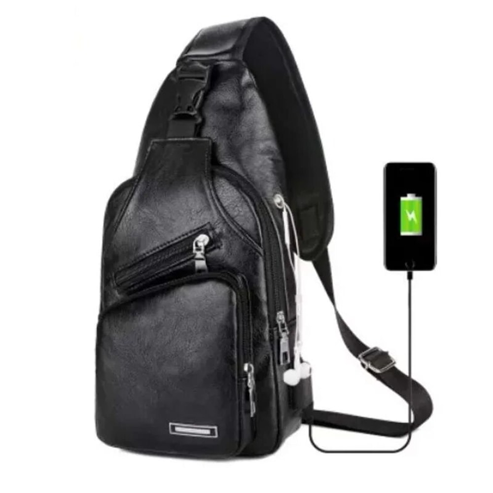 Mens USB Charging PU Chest Bag For Commuting And Travel 4