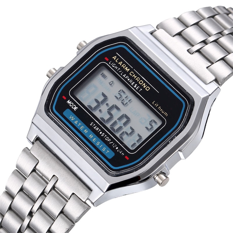 Luxury Mens LED Digital Stainless Steel Business Watch