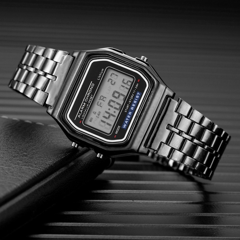 Luxury Mens LED Digital Stainless Steel Business Watch