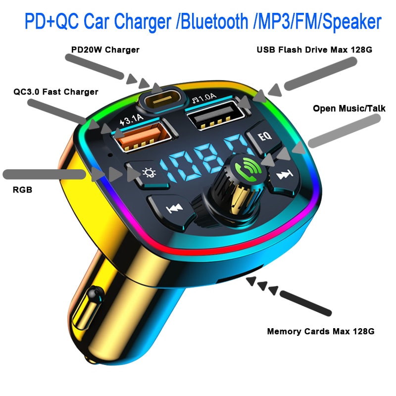 Premium Car Bluetooth FM Transmitter With Dual USB Charger Player 4