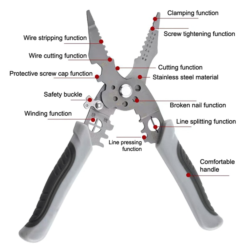 Professional Electrician Electrician Wire Stripper & Cable Cutting Crimping Tool Heavy Duty Stainless Steel Pliers