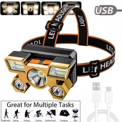 powerful rechargeable head flashlight for fishing, camping & hiking