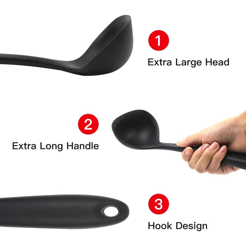 Silicone Soup Ladle Heat Resistant Nonstick Long Handle Serving Spoon