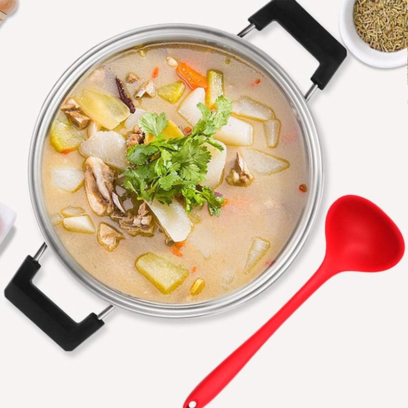 Silicone Soup Ladle Heat Resistant Nonstick Long Handle Serving Spoon