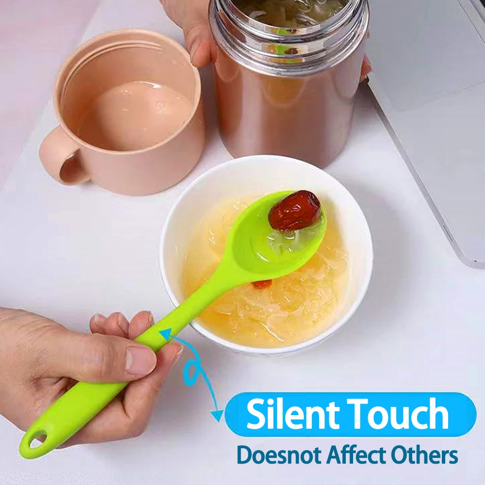 Soft Silicone Cooking Spoon With Long Handle For Stirring And Serving 1