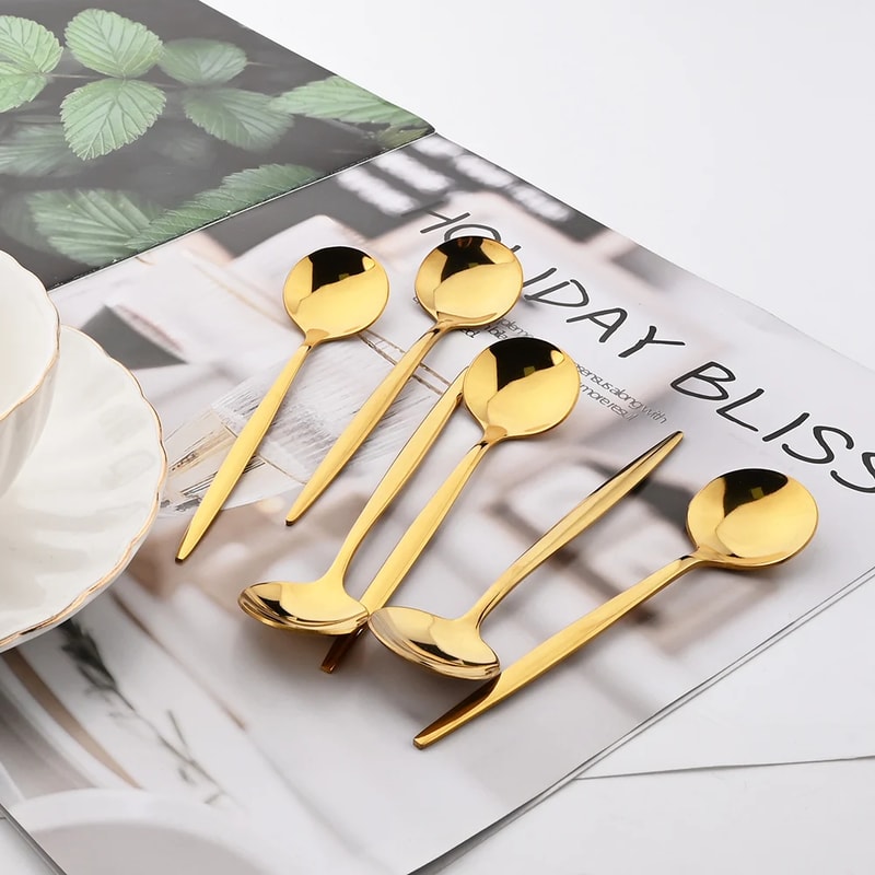Gold Coffee Spoons Stainless Steel Teaspoons Dessert Spoon Set