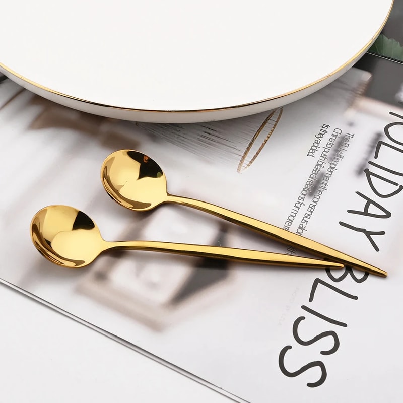 Gold Coffee Spoons Stainless Steel Teaspoons Dessert Spoon Set